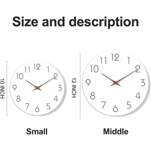 Wall Clock Silent Non-Ticking 10 Inch Battery Operated Modern Style Wooden White - Picture 3 of 5